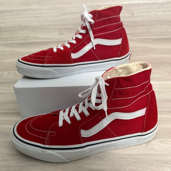 Vans Sk8-Hi Red White High Top Sneakers Men’s 8 / Women’s 9.5 - Picture 1 of 11